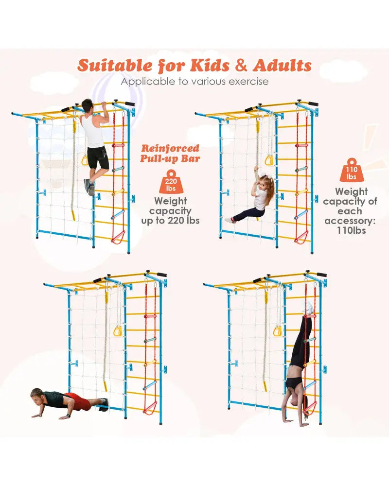 7 In 1 Kids Indoor Gym Playground Swedish Wall Ladder for Solid Wall-Yellow - Yellow - Climbers & Slides