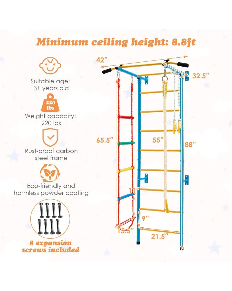 7 In 1 Kids Indoor Gym Playground Swedish Wall Ladder for Solid Wall-Yellow - Yellow - Climbers & Slides