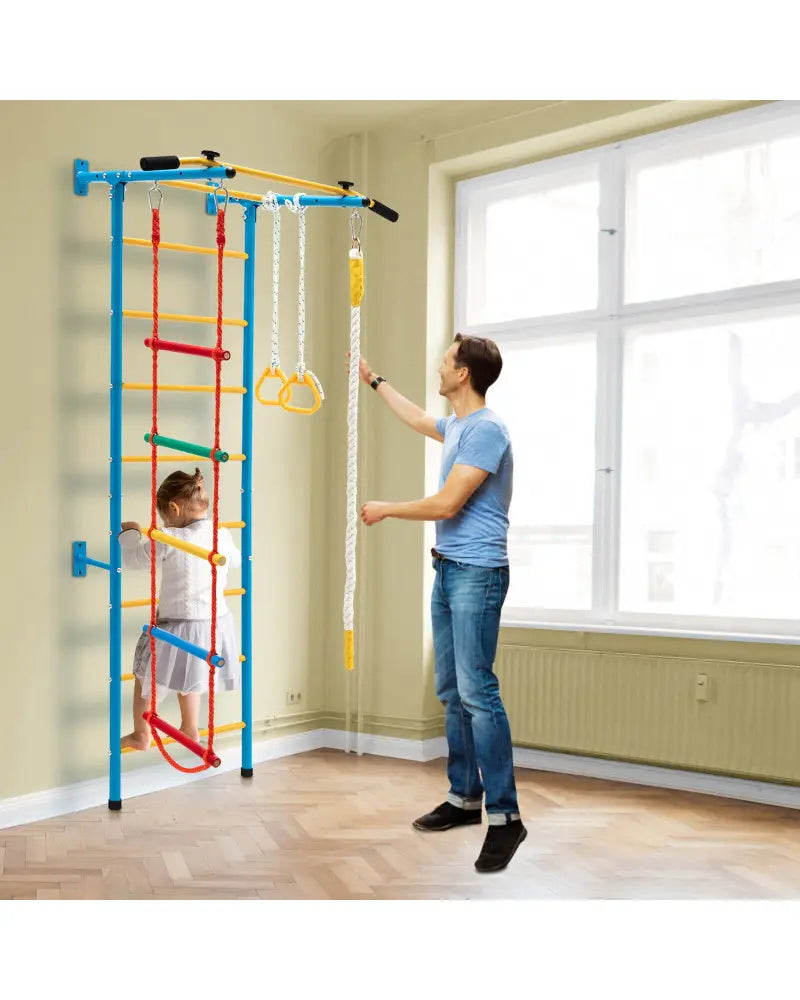 7 In 1 Kids Indoor Gym Playground Swedish Wall Ladder for Solid Wall-Yellow - Yellow - Climbers & Slides