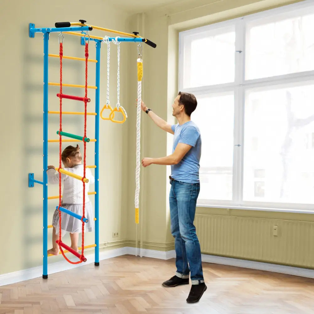 7 In 1 Kids Indoor Gym Playground Swedish Wall Ladder for Solid Wall-Yellow - Yellow - Climbers & Slides