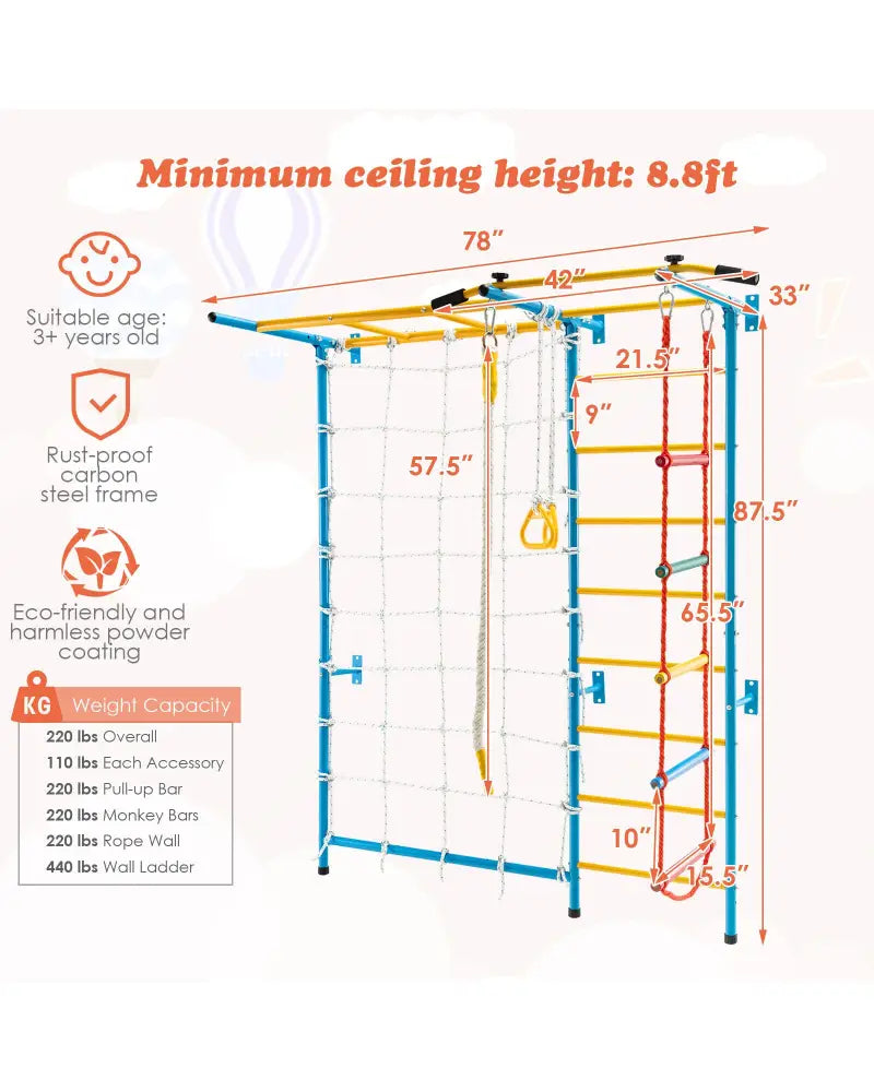 7 In 1 Kids Indoor Gym Playground Swedish Wall Ladder for Solid Wall-Yellow - Yellow - Climbers & Slides