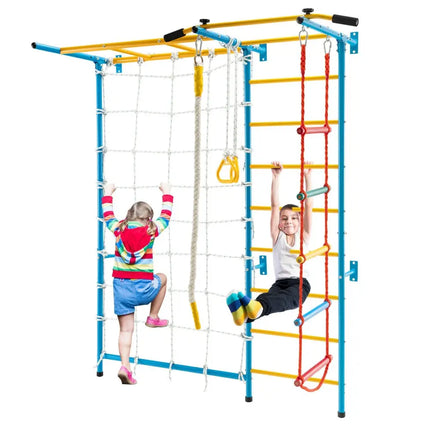 7 In 1 Kids Indoor Gym Playground Swedish Wall Ladder for Solid Wall - Yellow - Oasis Home Essentials