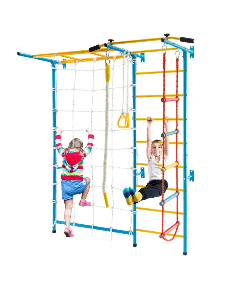 7 In 1 Kids Indoor Gym Playground Swedish Wall Ladder for Solid Wall-Yellow - Yellow - Climbers & Slides