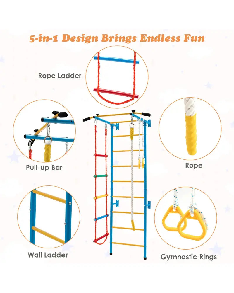 7 In 1 Kids Indoor Gym Playground Swedish Wall Ladder for Solid Wall-Yellow - Yellow - Climbers & Slides