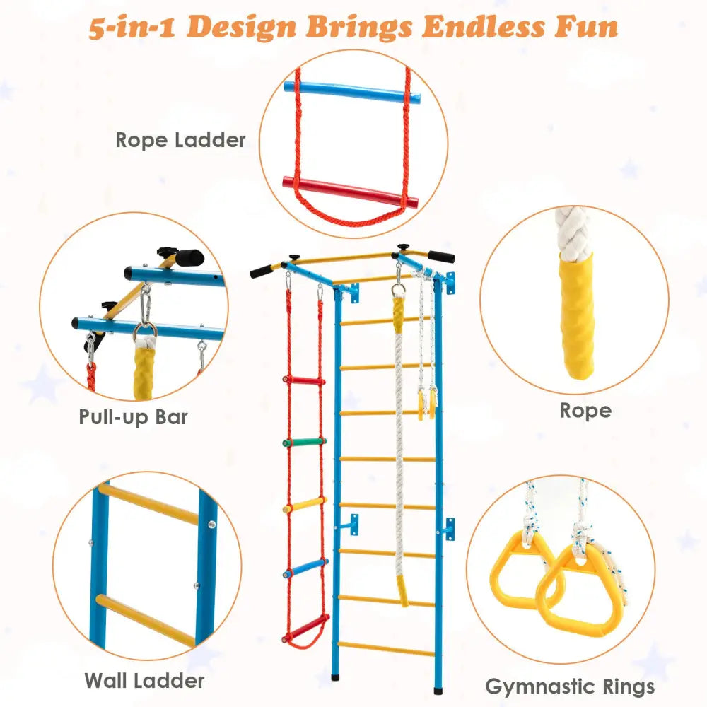 7 In 1 Kids Indoor Gym Playground Swedish Wall Ladder for Solid Wall-Yellow - Yellow - Climbers & Slides