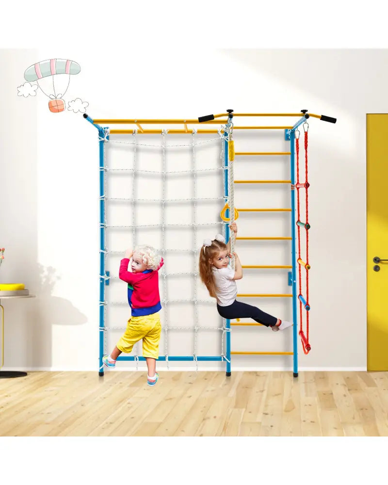 7 In 1 Kids Indoor Gym Playground Swedish Wall Ladder for Solid Wall-Yellow - Yellow - Climbers & Slides