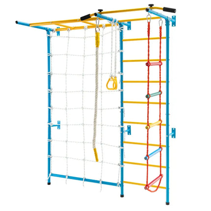 7 In 1 Kids Indoor Gym Playground Swedish Wall Ladder for Solid Wall - Yellow - Oasis Home Essentials