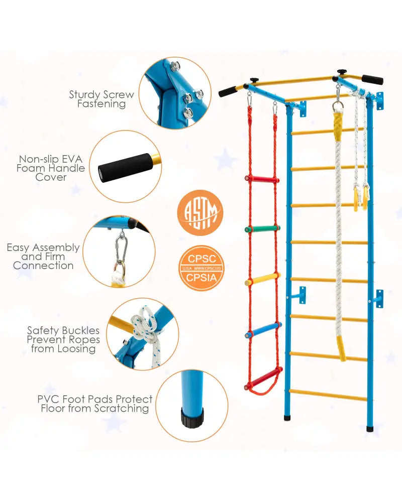 7 In 1 Kids Indoor Gym Playground Swedish Wall Ladder for Solid Wall-Yellow - Yellow - Climbers & Slides
