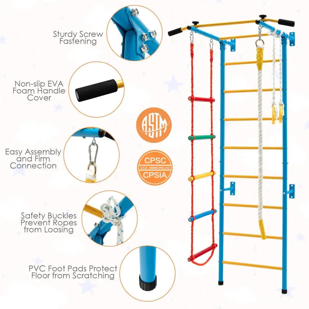 7 In 1 Kids Indoor Gym Playground Swedish Wall Ladder for Solid Wall-Yellow - Yellow - Climbers & Slides