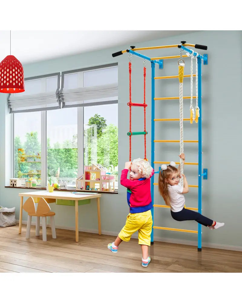 7 In 1 Kids Indoor Gym Playground Swedish Wall Ladder for Solid Wall-Yellow - Yellow - Climbers & Slides