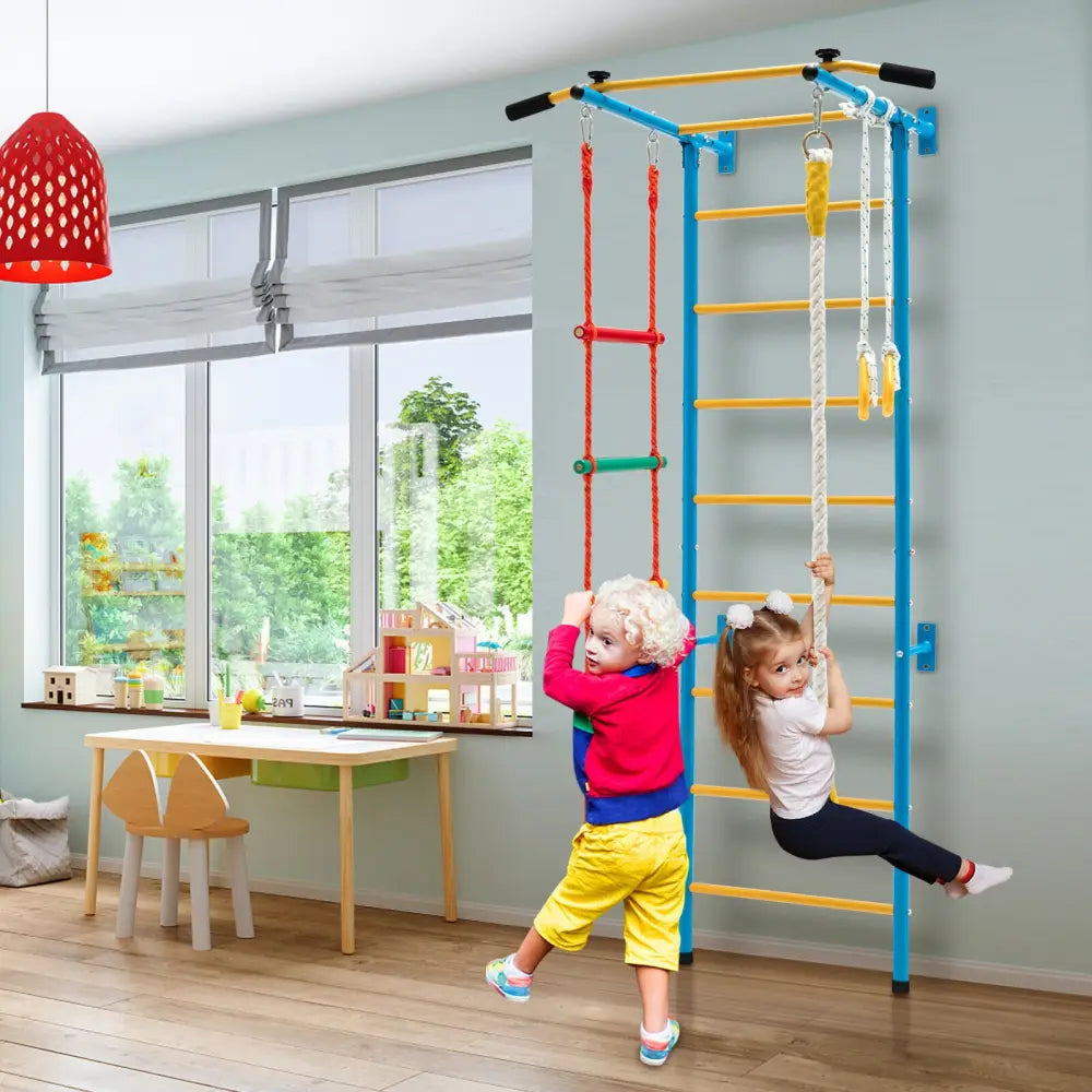 7 In 1 Kids Indoor Gym Playground Swedish Wall Ladder for Solid Wall-Yellow - Yellow - Climbers & Slides