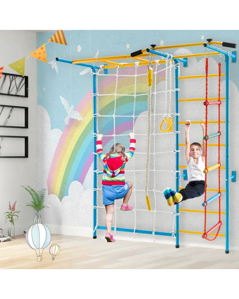 7 In 1 Kids Indoor Gym Playground Swedish Wall Ladder for Solid Wall-Yellow - Yellow - Climbers & Slides