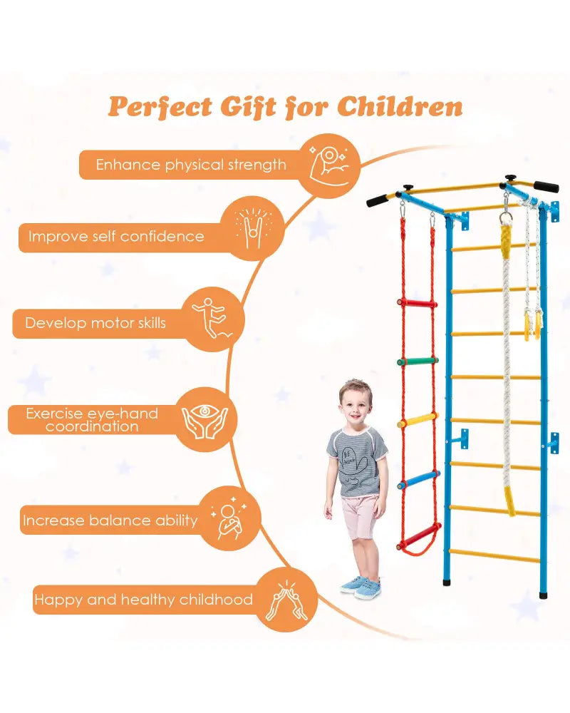 7 In 1 Kids Indoor Gym Playground Swedish Wall Ladder for Solid Wall-Yellow - Yellow - Climbers & Slides