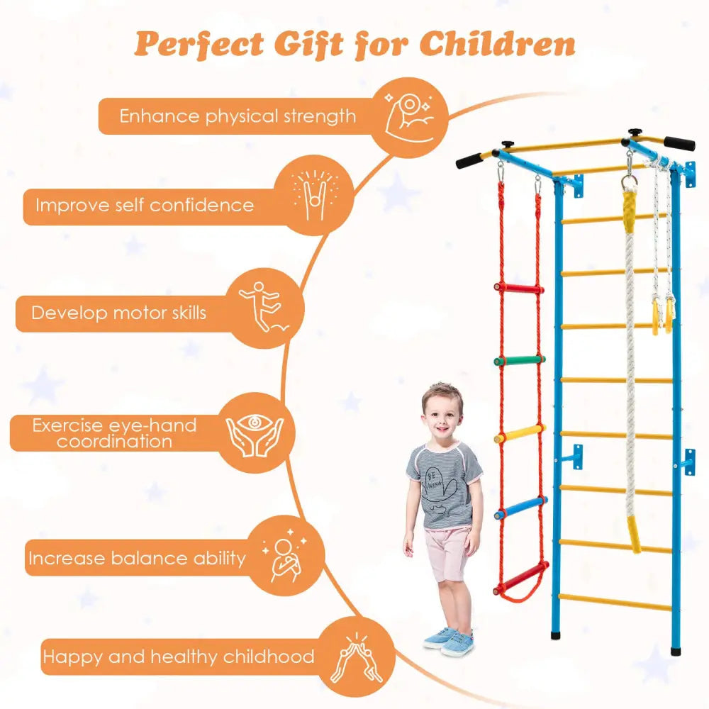 7 In 1 Kids Indoor Gym Playground Swedish Wall Ladder for Solid Wall-Yellow - Yellow - Climbers & Slides
