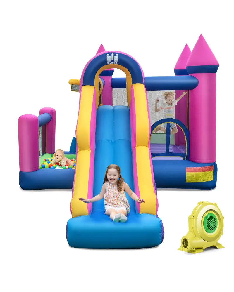 7-in-1 Kids Inflatable Bounce House with Long Slide and 735W Blower - Multicolor - Bounce House