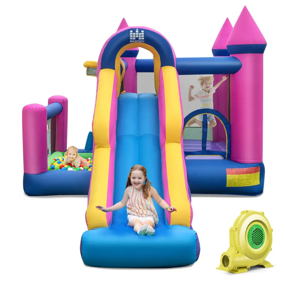 7-in-1 Kids Inflatable Bounce House with Long Slide and 735W Blower - Multicolor - Bounce House