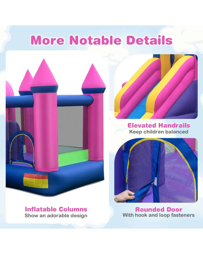 7-in-1 Kids Inflatable Bounce House with Long Slide and 735W Blower - Multicolor - Bounce House