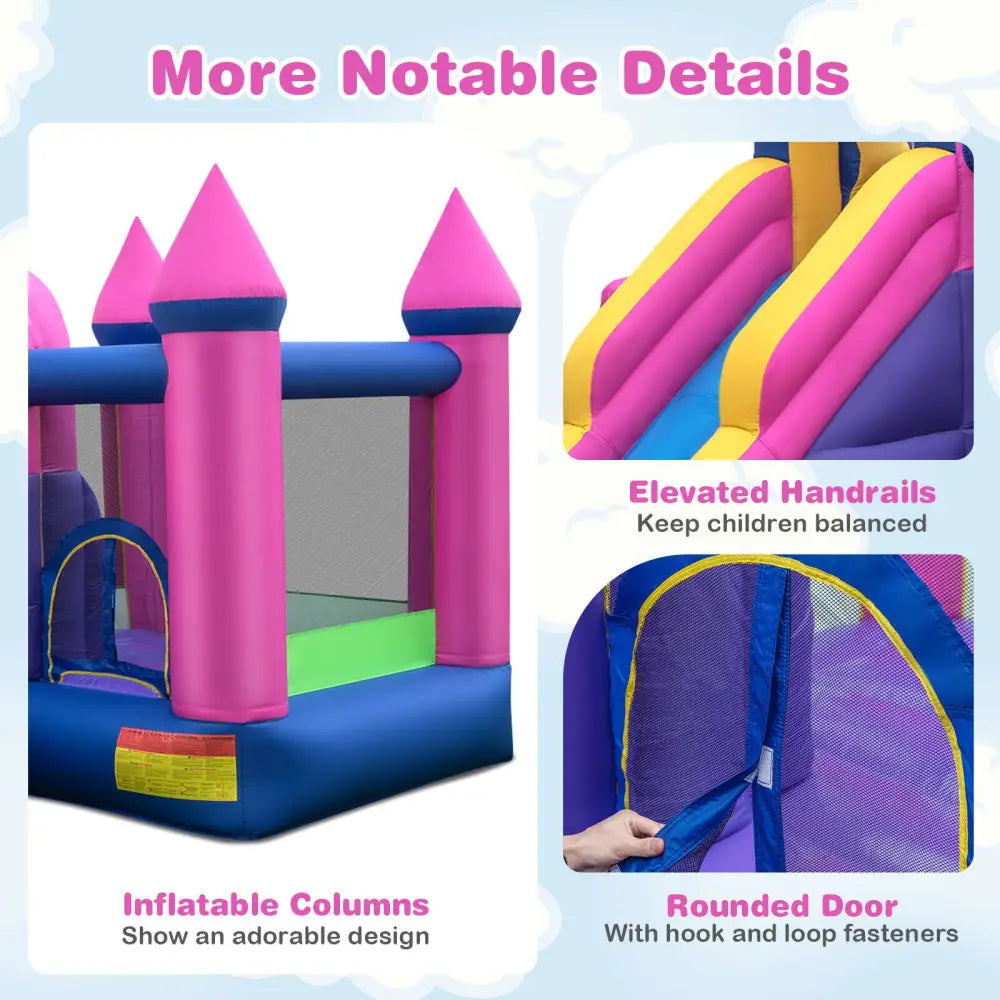 7-in-1 Kids Inflatable Bounce House with Long Slide and 735W Blower - Multicolor - Bounce House