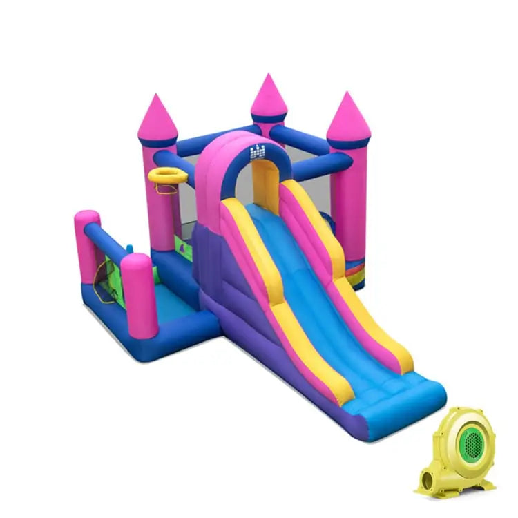 7-in-1 Kids Inflatable Bounce House with Long Slide and 735W Blower - Multicolor - Bounce House