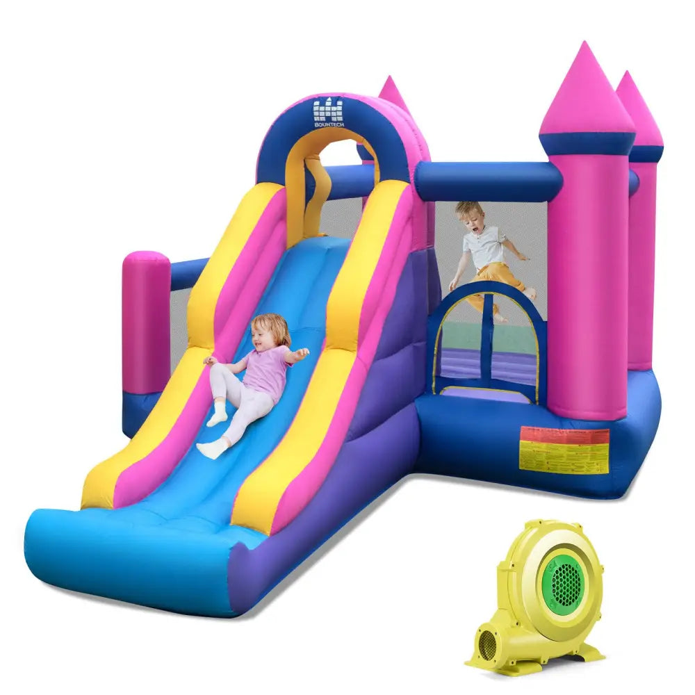 7-in-1 Kids Inflatable Bounce House with Long Slide and 735W Blower - Multicolor - Bounce House