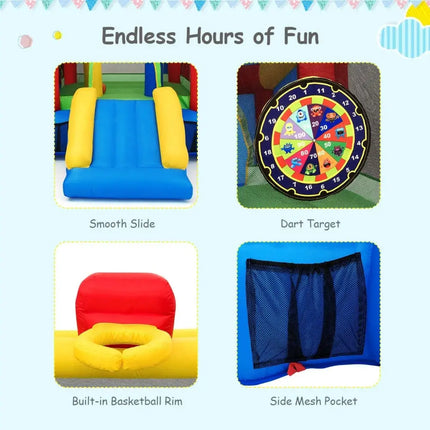 7-in-1 Kids Inflatable Bounce House with Ocean Balls and 480W Blower - Bounce House