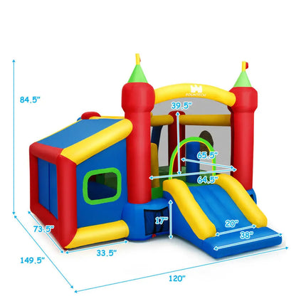 7-in-1 Kids Inflatable Bounce House with Ocean Balls and 480W Blower - Bounce House