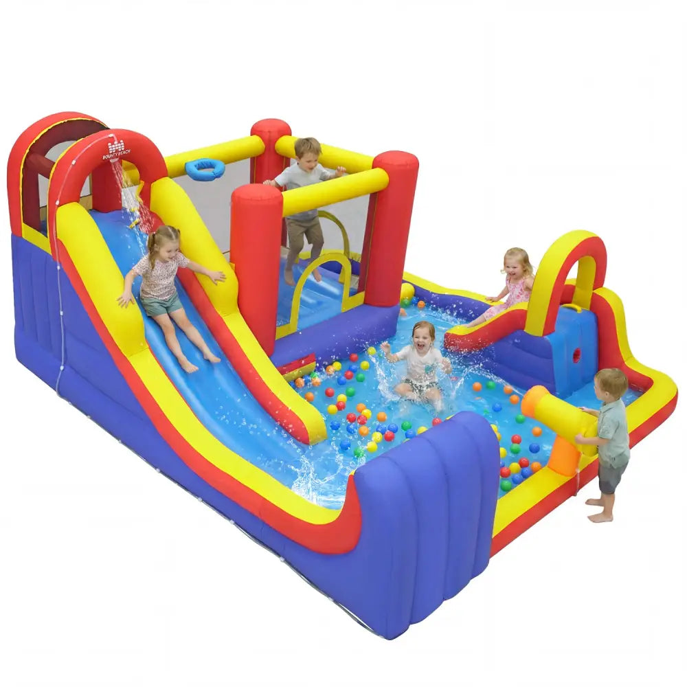 7-in-1 Outdoor Bounce House with Dual Slides and 680W Blower - Navy - Inflatable Water Slides