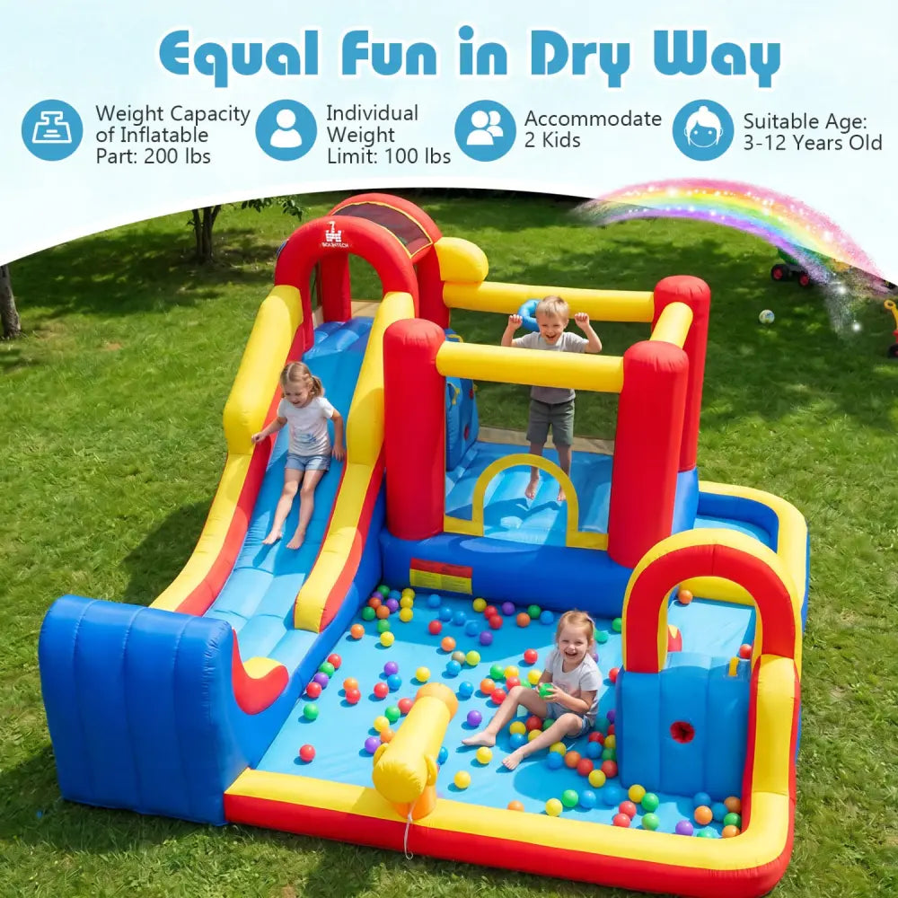 7-in-1 Outdoor Bounce House with Dual Slides and 680W Blower - Navy - Inflatable Water Slides