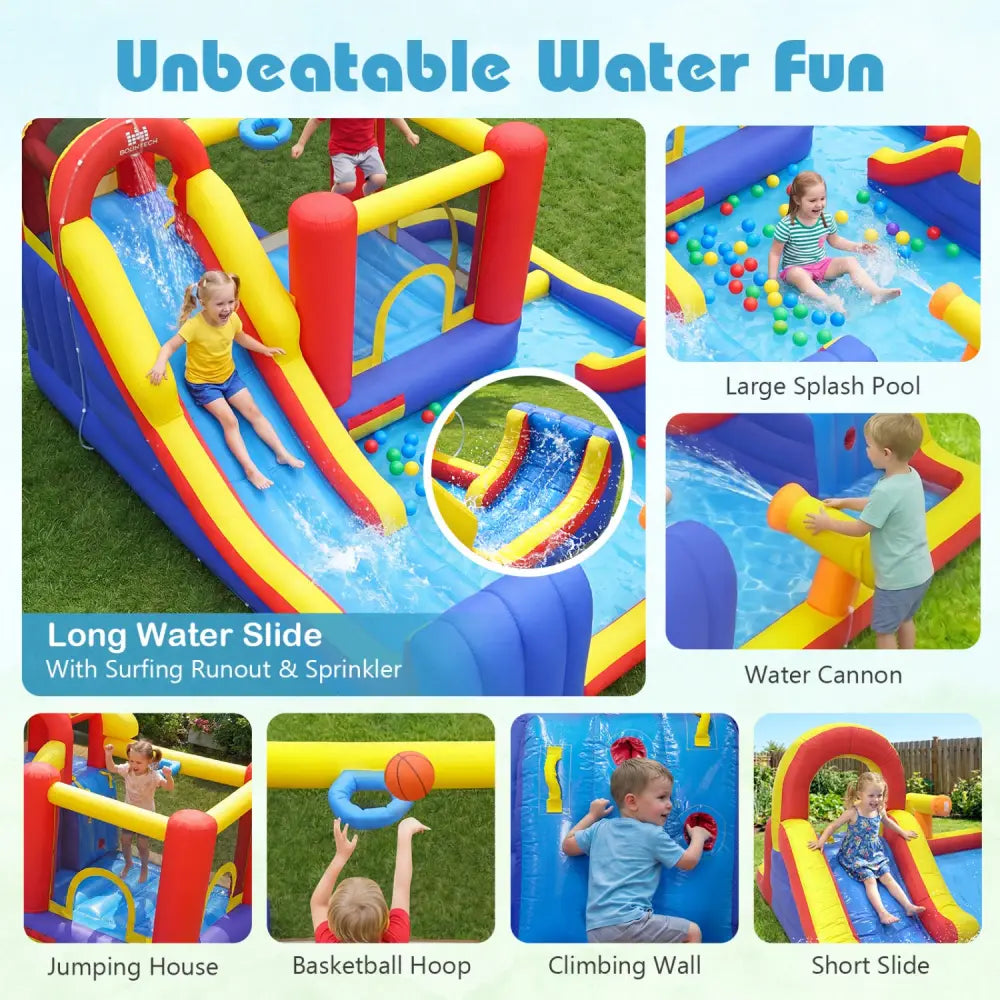 7-in-1 Outdoor Bounce House with Dual Slides and 680W Blower - Navy - Inflatable Water Slides