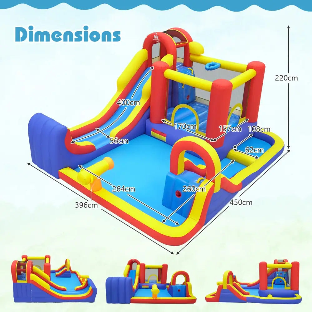 7-in-1 Outdoor Bounce House with Dual Slides and 680W Blower - Navy - Inflatable Water Slides