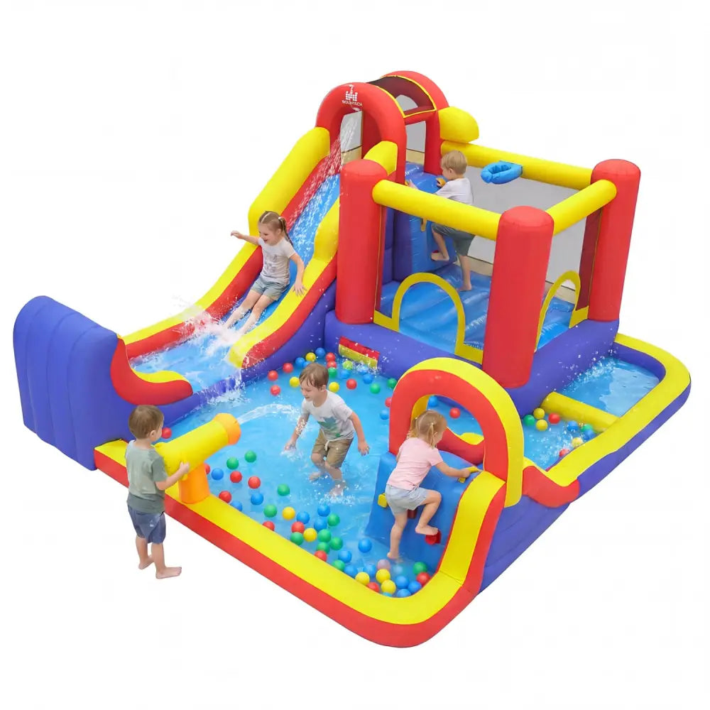 7-in-1 Outdoor Bounce House with Dual Slides and 680W Blower - Navy - Inflatable Water Slides