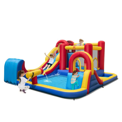 7 in 1 Outdoor Inflatable Bounce House with Water Slides and Splash Pools with 735W Blower - Red - Inflatable Water