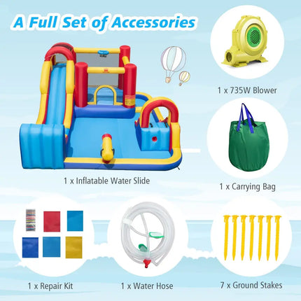 7 in 1 Outdoor Inflatable Bounce House with Water Slides and Splash Pools with 735W Blower - Red - Inflatable Water