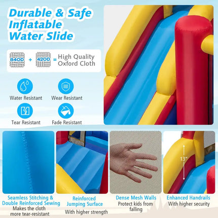 7 in 1 Outdoor Inflatable Bounce House with Water Slides and Splash Pools with 735W Blower - Red - Inflatable Water