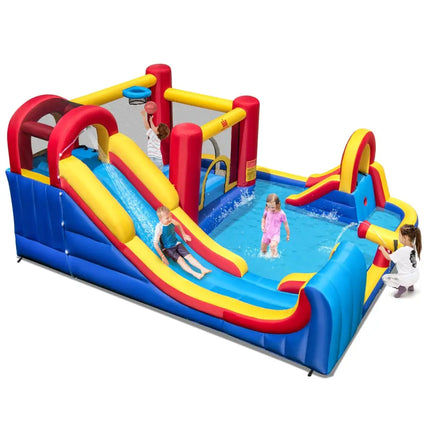 7 in 1 Outdoor Inflatable Bounce House with Water Slides and Splash Pools with 735W Blower - Red - Inflatable Water