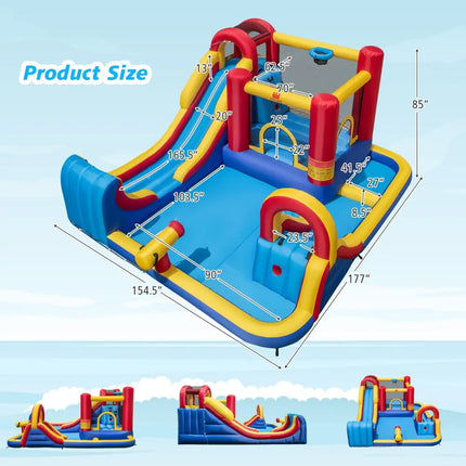 7 in 1 Outdoor Inflatable Bounce House with Water Slides and Splash Pools with 735W Blower - Red - Inflatable Water