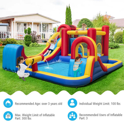 7 in 1 Outdoor Inflatable Bounce House with Water Slides and Splash Pools with 735W Blower - Red - Inflatable Water
