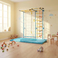 7-in-1 Swedish Ladder with Folding Gymnastics Mat for Solid Wall for Kids - Blue - Climbers & Slides