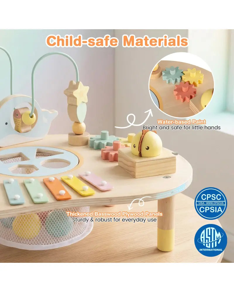7-in-1 Toddler Activity Table Montessori Sensory Toy for 12 Month+ Wooden Musical Play Table - Learning Toys