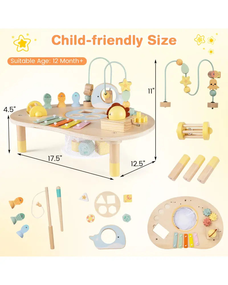 7-in-1 Toddler Activity Table Montessori Sensory Toy for 12 Month+ Wooden Musical Play Table - Learning Toys