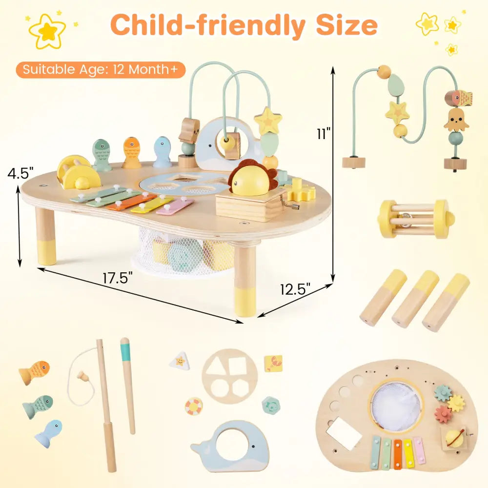 7-in-1 Toddler Activity Table Montessori Sensory Toy for 12 Month+ Wooden Musical Play Table - Learning Toys