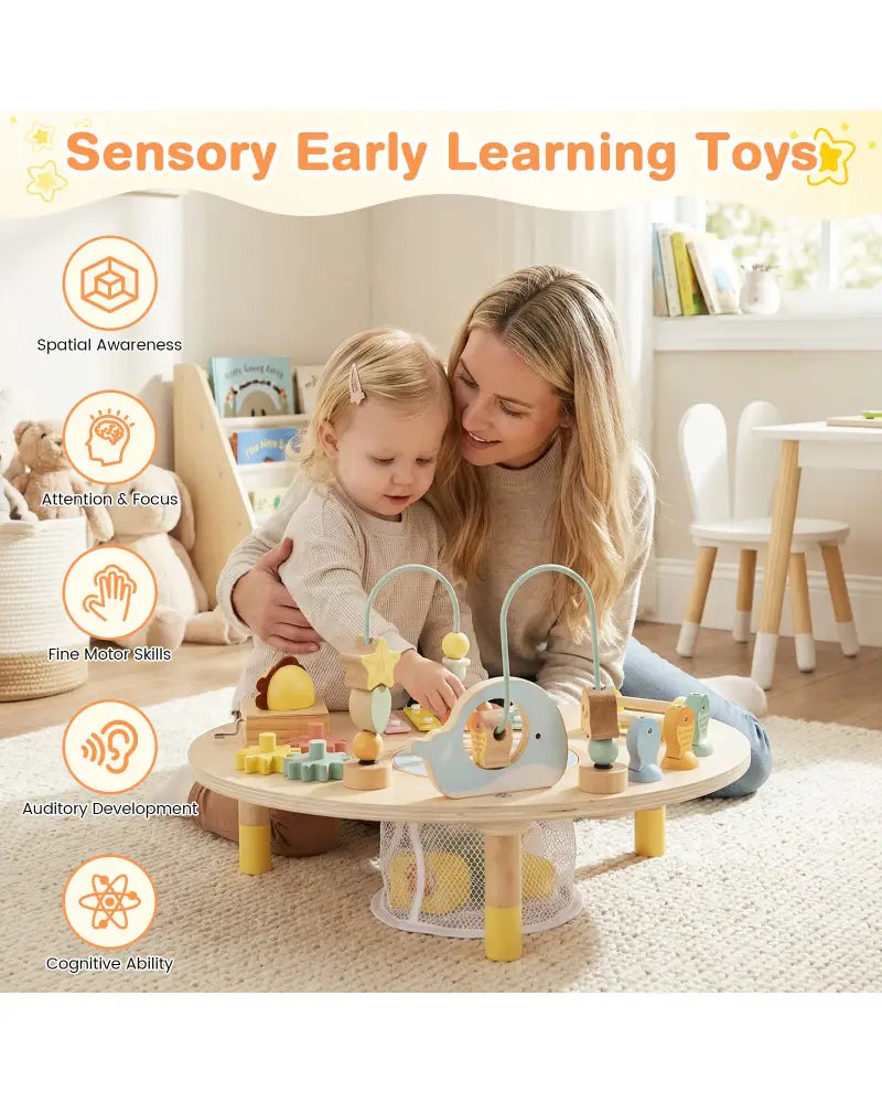 7-in-1 Toddler Activity Table Montessori Sensory Toy for 12 Month+ Wooden Musical Play Table - Learning Toys