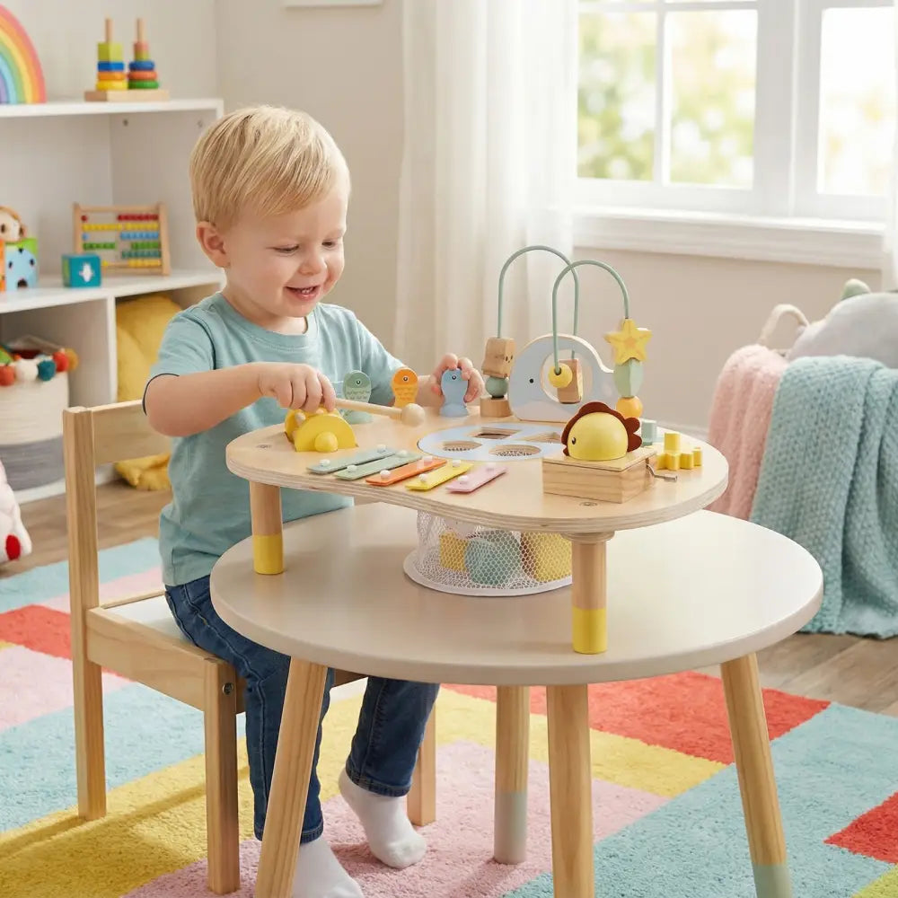 7-in-1 Toddler Activity Table Montessori Sensory Toy for 12 Month+ Wooden Musical Play Table - Learning Toys