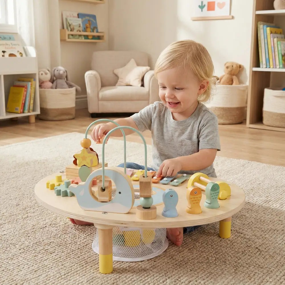 7-in-1 Toddler Activity Table Montessori Sensory Toy for 12 Month+ Wooden Musical Play Table - Learning Toys