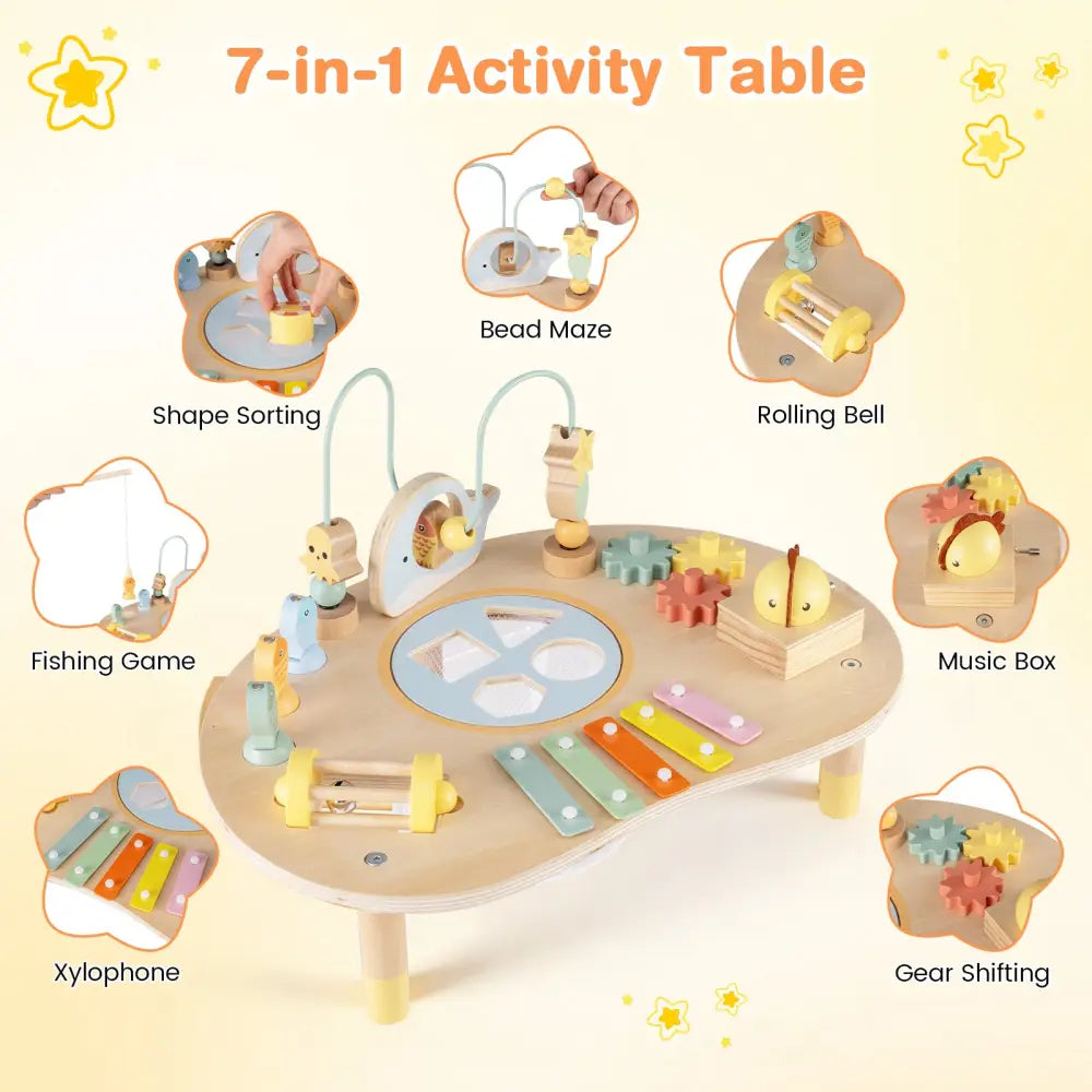 7-in-1 Toddler Activity Table Montessori Sensory Toy for 12 Month+ Wooden Musical Play Table - Learning Toys