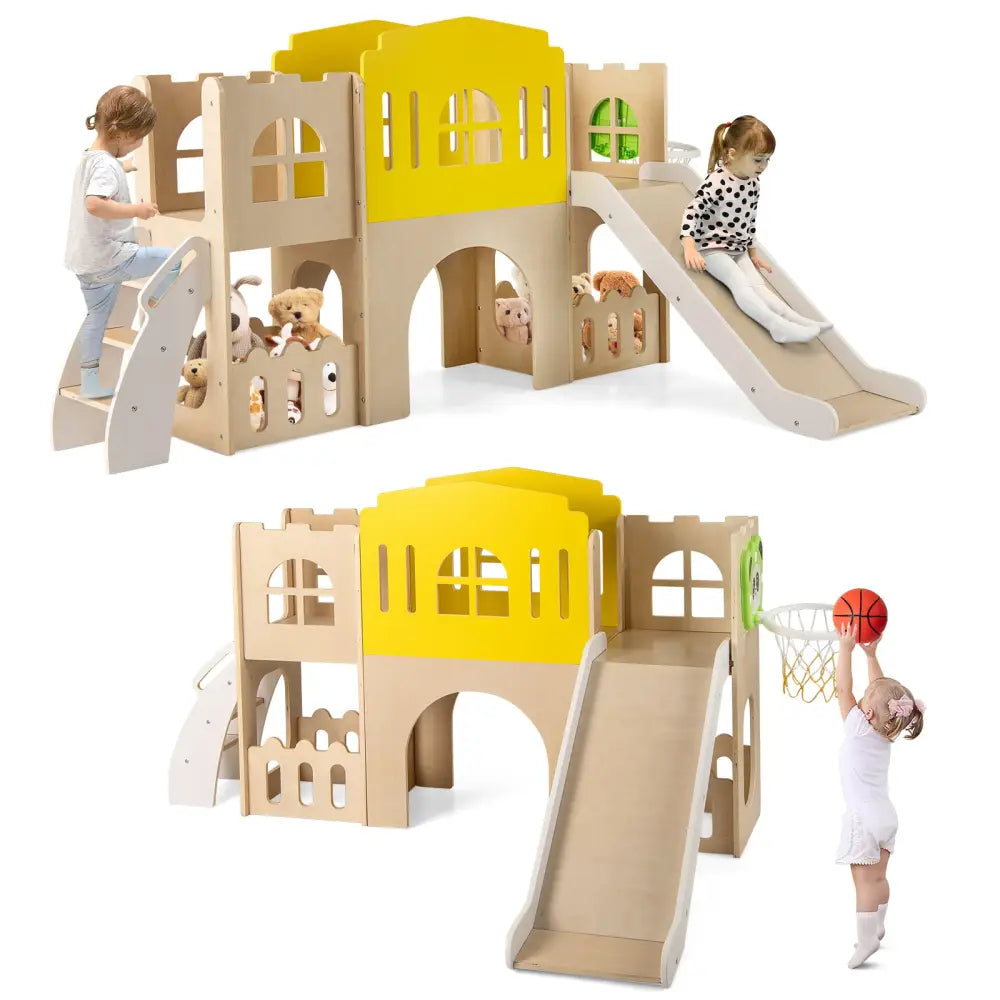 7-in-1 Toddler Slide Set for Kids with Climber and Basketball Hoop-Multicolor - Multicolor - Climbers & Slides
