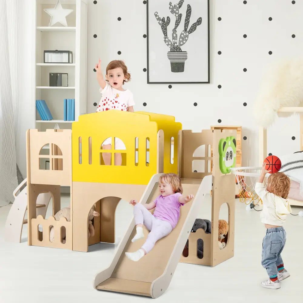 7-in-1 Toddler Slide Set for Kids with Climber and Basketball Hoop-Multicolor - Multicolor - Climbers & Slides