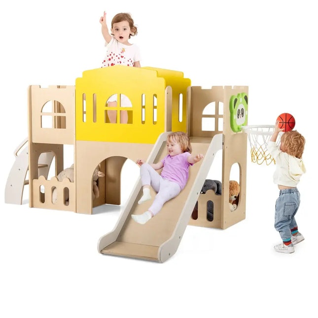 7-in-1 Toddler Slide Set for Kids with Climber and Basketball Hoop-Multicolor - Multicolor - Climbers & Slides