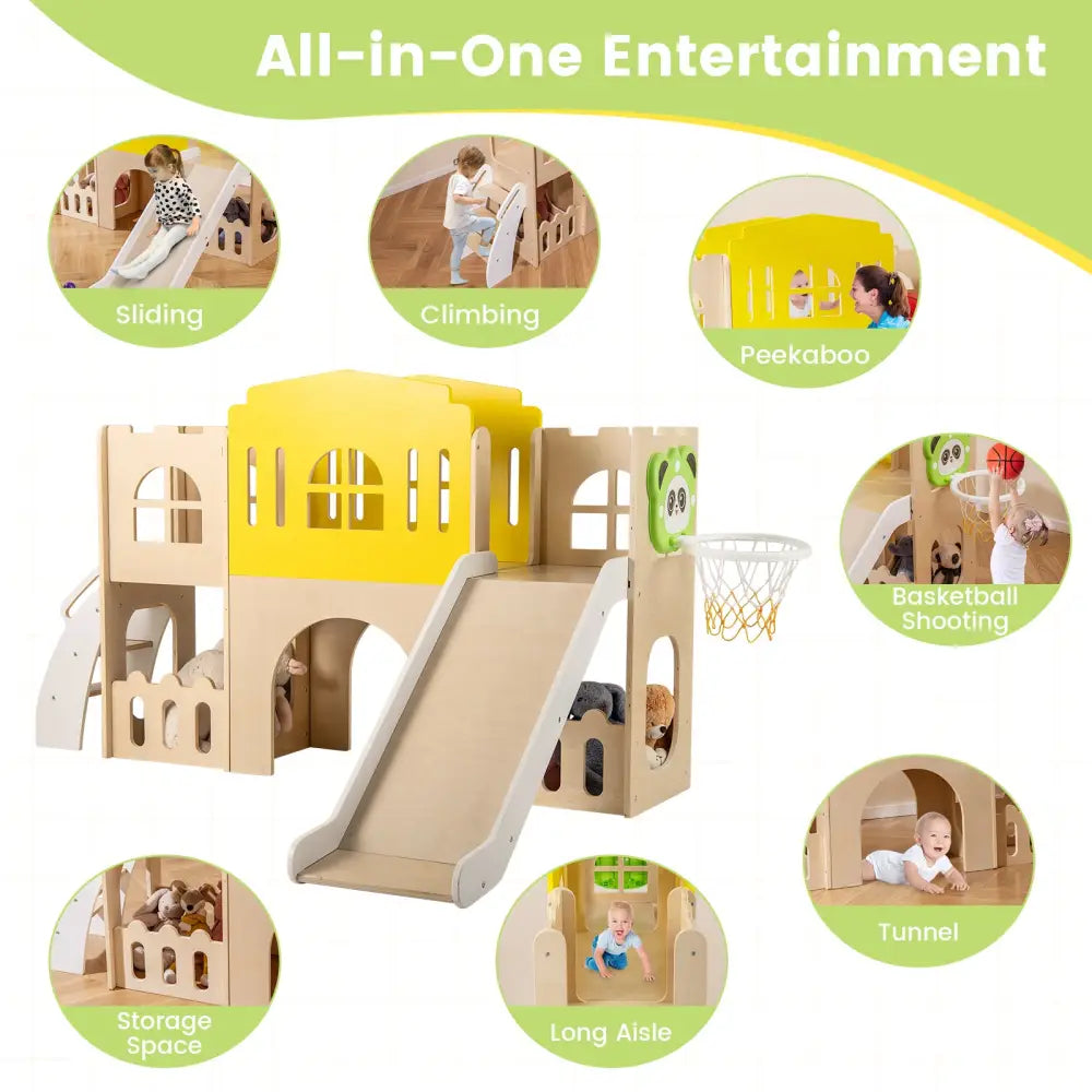 7-in-1 Toddler Slide Set for Kids with Climber and Basketball Hoop-Multicolor - Multicolor - Climbers & Slides