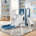 7-in-1 Toddler Swing and Slide Set L-shaped with Ladder and Basketball Hoop-Blue - Blue - Climbers & Slides